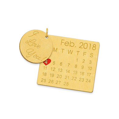 I Love You Enamel Heart Disc and Calendar Pendant in 14K yellow gold.