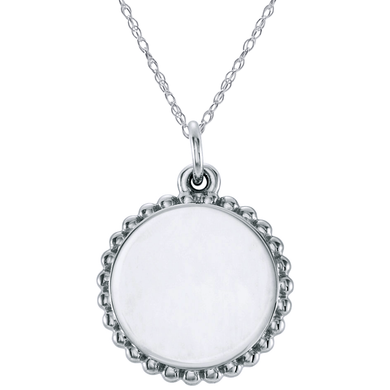 Round beaded halo initial pendant in sterling silver.
