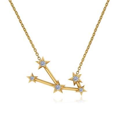 Taurus zodiac diamond constellation necklace in 14k yellow gold.