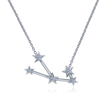 Taurus zodiac diamond constellation necklace in 14k white gold.