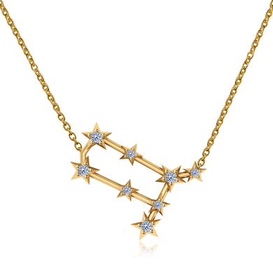 Gemini zodiac diamond constellation necklace in 14k yellow gold.