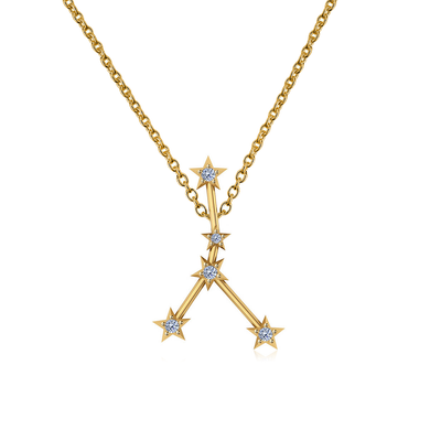 Cancer zodiac diamond constellation necklace in 14k yellow gold.