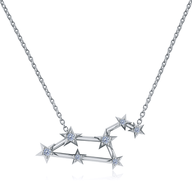 Leo zodiac diamond constellation necklace in 14k white gold.