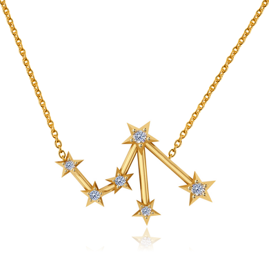 Libra zodiac diamond constellation necklace in 14k yellow gold.
