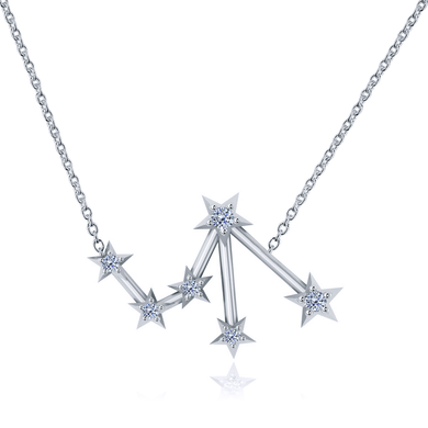 Libra zodiac diamond constellation necklace in 14k white gold.