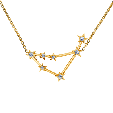 Capricorn zodiac diamond constellation necklace in 14k yellow gold.