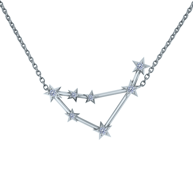 Capricorn zodiac diamond constellation necklace in 14k white gold.