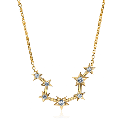 Aquarius zodiac diamond constellation necklace in 14k yellow gold.