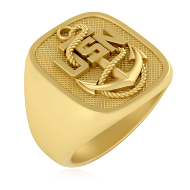 USN US Navy rank insignia signet ring in 14k yellow gold.