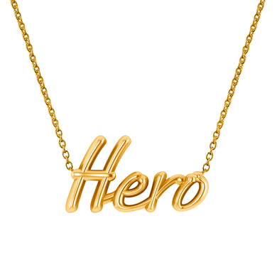 Hero Name Necklace uppercase H in 14k yellow gold.