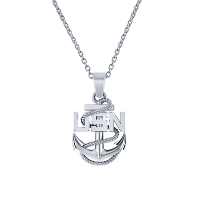 USN United States Navy Anchor Pendant in sterling silver with chain.