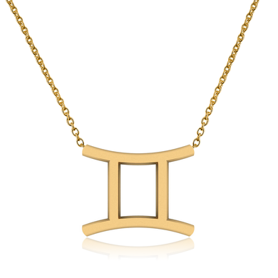 Gemini Zodiac Sign Necklace in 14k yellow gold.