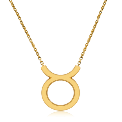 Taurus Zodiac Sign Necklace in 14k yellow gold.