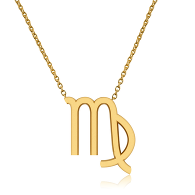 Virgo Zodiac Sign Necklace in 14k yellow gold.