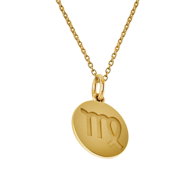 Virgo Zodiac Sign Engraved Disc Pendant in 14K yellow gold.