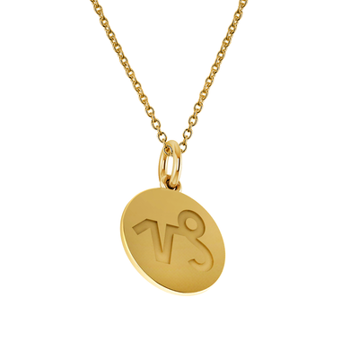 Capricorn Zodiac Sign Engraved Disc Pendant in 14K yellow gold.