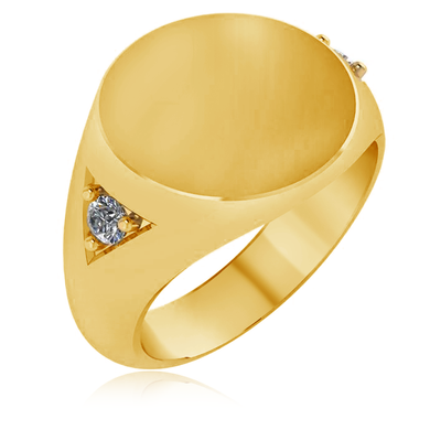 Mens Round Diamond Signet Ring in 14K yellow gold.