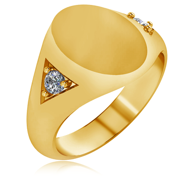 Mens Oval Diamond Signet Ring in 14K yellow gold.