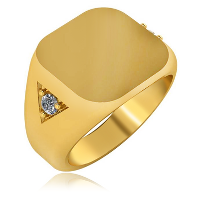 Mens Square Diamond Signet Ring in 14K yellow gold.