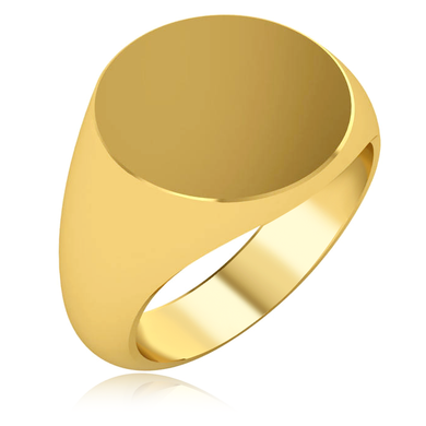 Mens 12mm Round Signet Ring in 14K yellow gold.