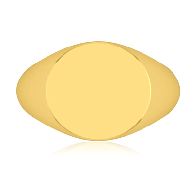 Mens 12mm Round Signet Ring in 14K yellow gold.