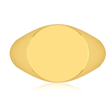 Mens 15mm Round Signet Ring in 14K yellow gold.