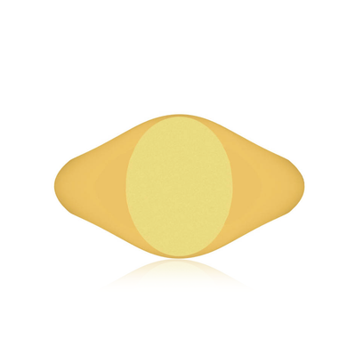 Mens 16mm x 12mm Oval Signet Ring in 14K yellow gold.