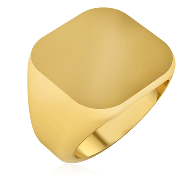 Mens 18mm Cushion Square Shape Signet Ring in 14K yellow gold.