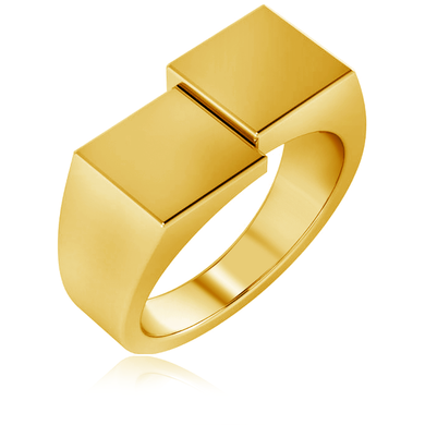 Mens Double Square Crossover Signet Ring 20mm x 10mm 14K yellow gold.