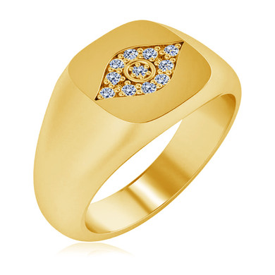 Evil Eye Diamond Signet Ring in 14K yellow gold.