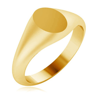 Ladies 9mm x 7mm Oval Signet Ring in 14K yellow gold.