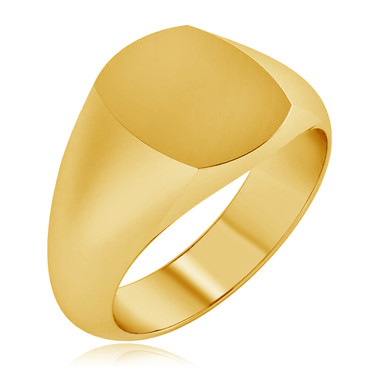 Ladies 11mm x 9mm Cushion Rectangle Signet Ring in 14K yellow gold.