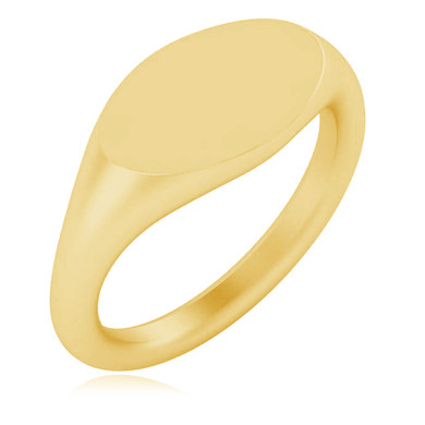 Ladies 13mm x 8mm Horizontal Oval Signet Ring in 14K yellow gold.