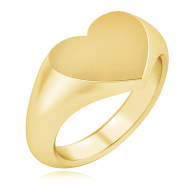 Ladies 12mm x 10mm Heart Signet Ring in 14K yellow gold.