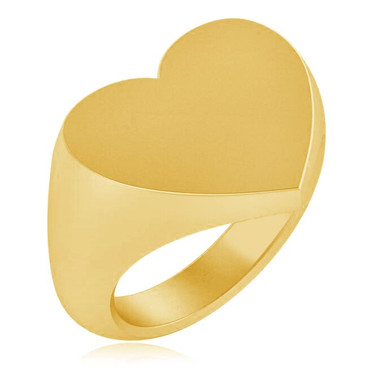 Ladies 19mm Heart Signet Ring in 14K yellow gold.