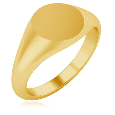 Ladies 10mm Round Signet Ring in 14K yellow gold.