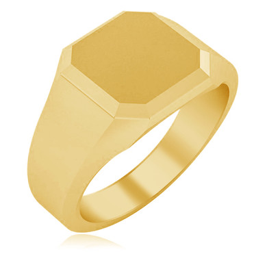 Mens 12mm Beveled Square Signet Ring in 14K yellow gold.