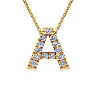 Capital letter diamond pendant in 14k yellow gold with chain.