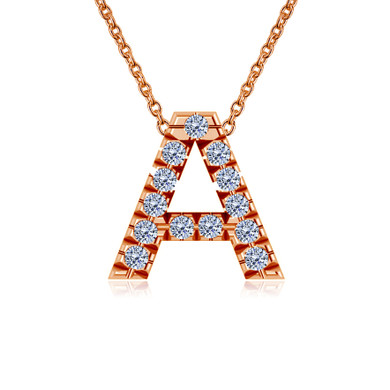 Capital letter diamond pendant in 14k rose gold with chain.