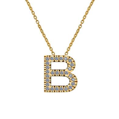 Capital letter diamond pendant in 14k yellow gold with chain.