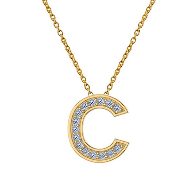 Capital letter channel diamond pendant in 14k yellow gold with chain.