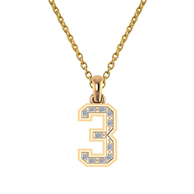 Sports jersey number diamond pendant in 14k yellow gold with chain.