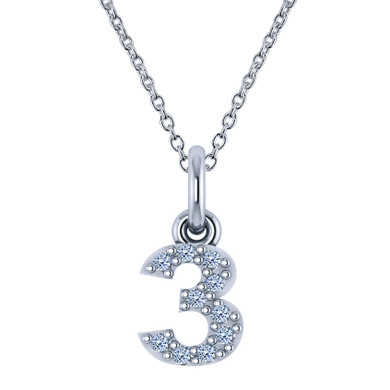 Diamond number pendant in 14k white gold with chain.