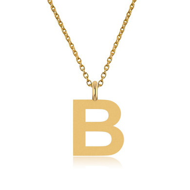 Capital letter initial pendant in 14k yellow gold with chain.