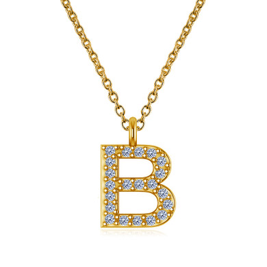 Capital letter diamond initial pendant in 14k yellow gold with chain.