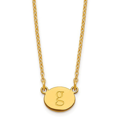 Oval initial letter necklace in 14k yellow gold.