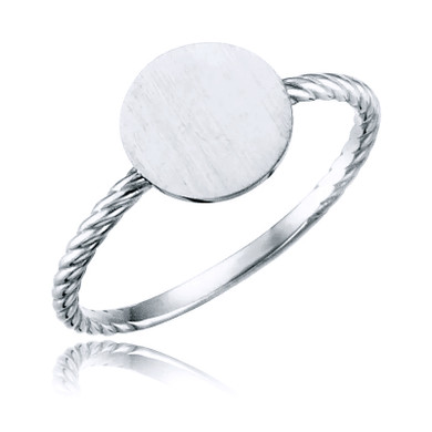 Round shaped rope engravable ring in sterling silver, 14k white gold.