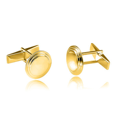 Engravable round mens cufflinks in solid 14k yellow gold.