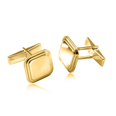 Engravable Square mens cufflinks in solid 14k yellow gold.