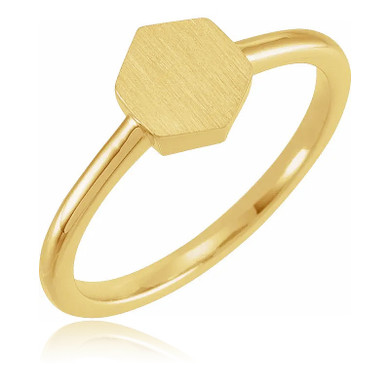 Ladies 9mm x 8mm oval shape geometric signet ring in 14k yellow gold.